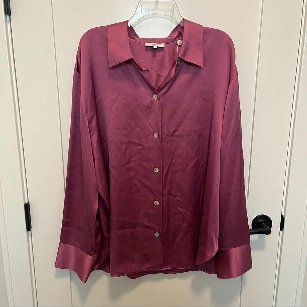 $345 NWT Vince XXL Purple Relaxed Long Sleeve Blouse Silk Crepe Agoya Button